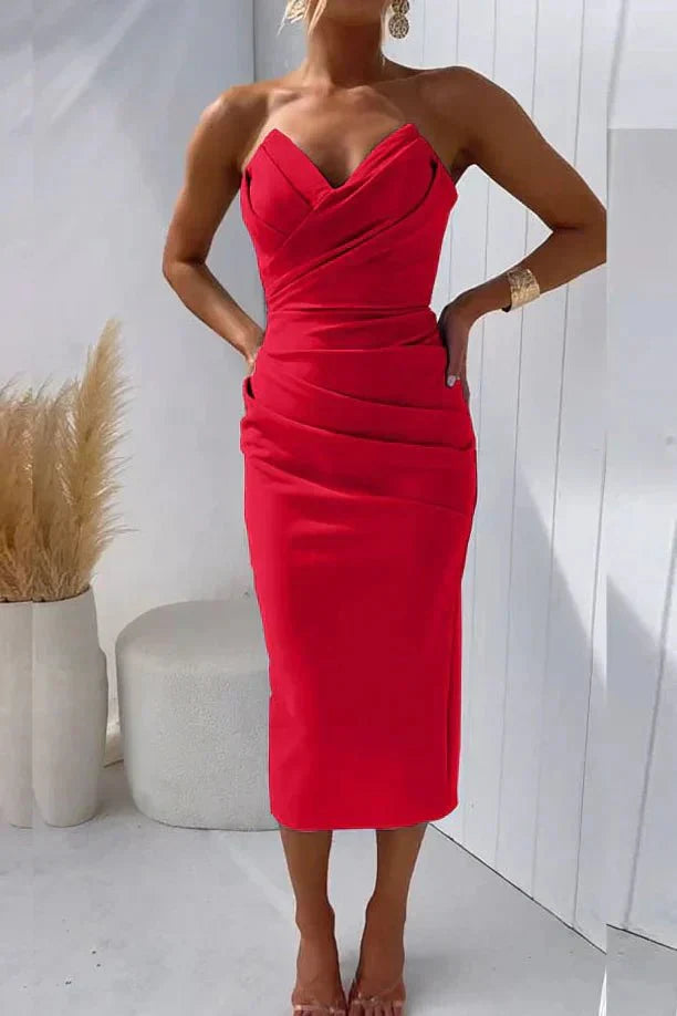 Abito Midi Fasciato Plissettato per Donna
